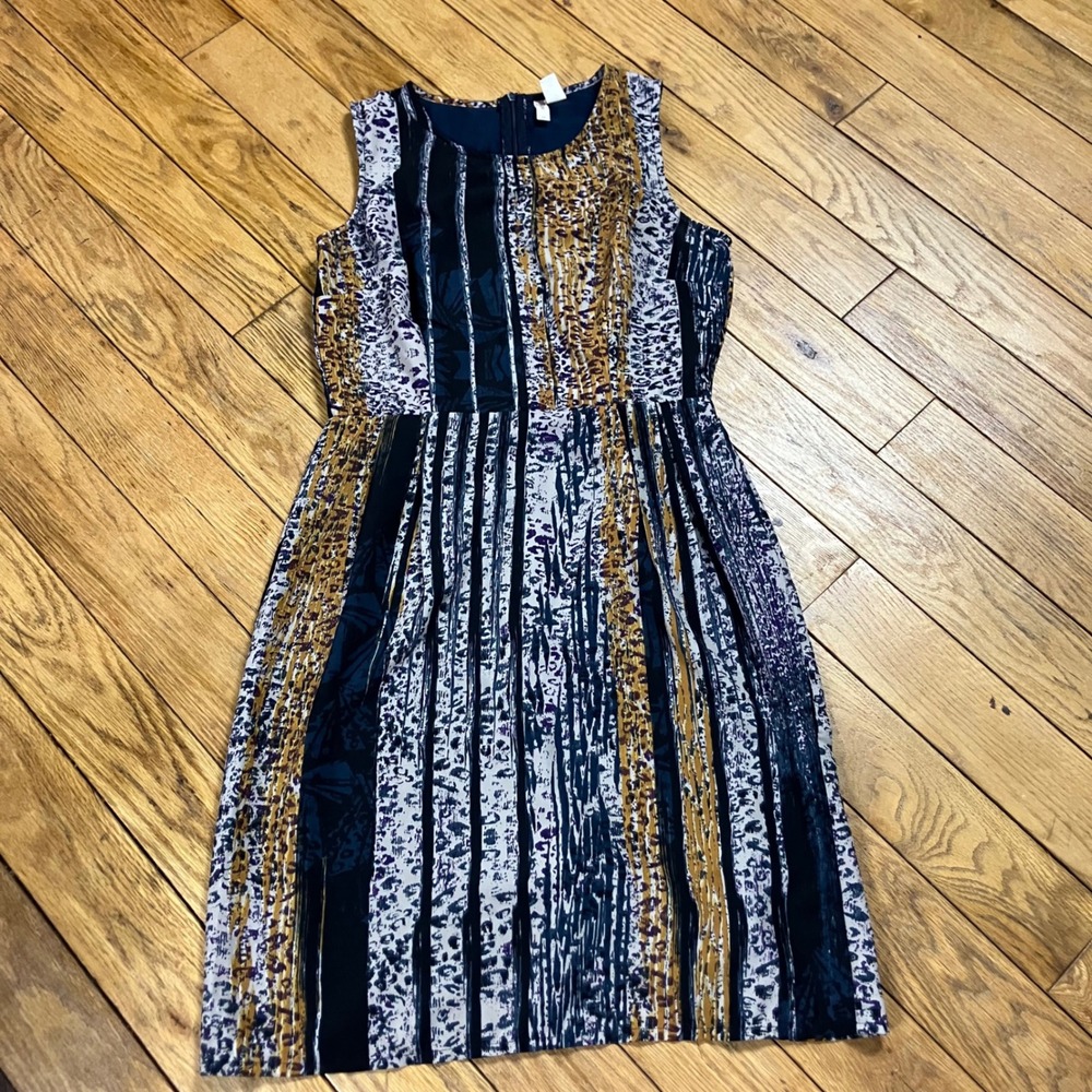 Japna Womens Abstract Mixed Print Sleeveless Midi Dress Navy Gold Purple Size M